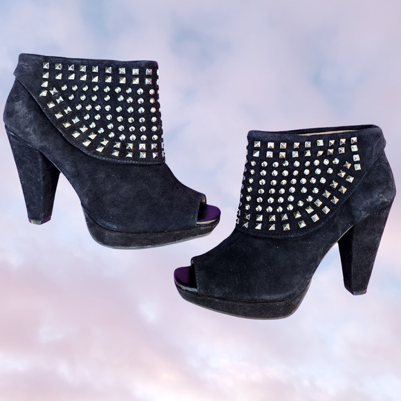 Y2k Kenneth Cole Reaction Black with Silver Studs Ankle Bootie Open Toe Sz 7.5 - Picture 2 of 4